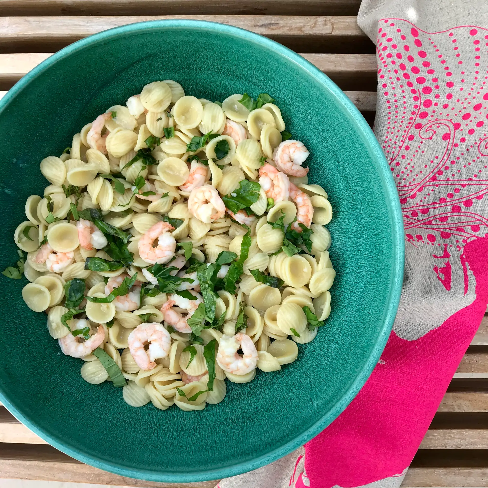 Orecchiette with Garlicky Prawns & Fresh Basil: A Simple, Summery Pasta Delight