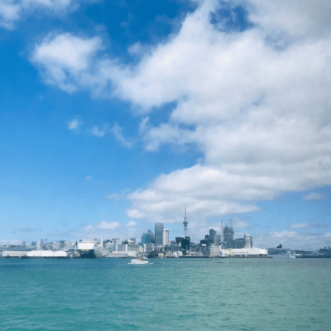 Auckland New Zealand skyline from the water